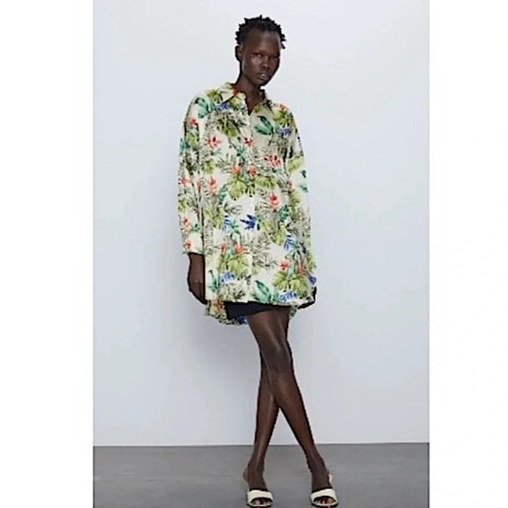 𝐙𝐀𝐑𝐀 Oversized tropical print shirt dress Size M - Picture 8 of 10